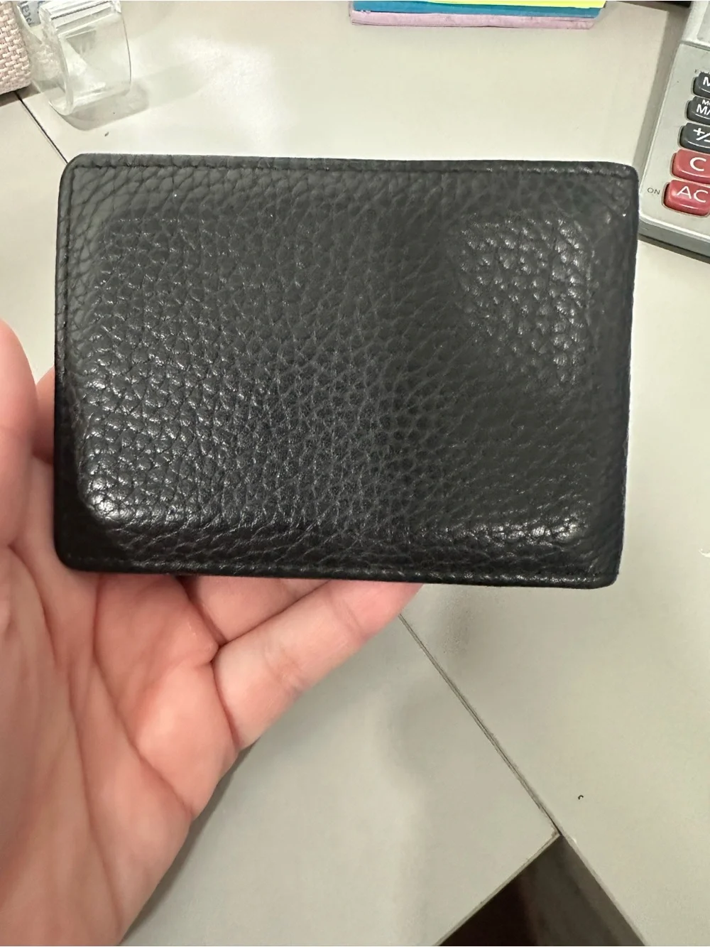 Versace Black Pebbled Leather Card petite wallet with Silver Medusa Plaque